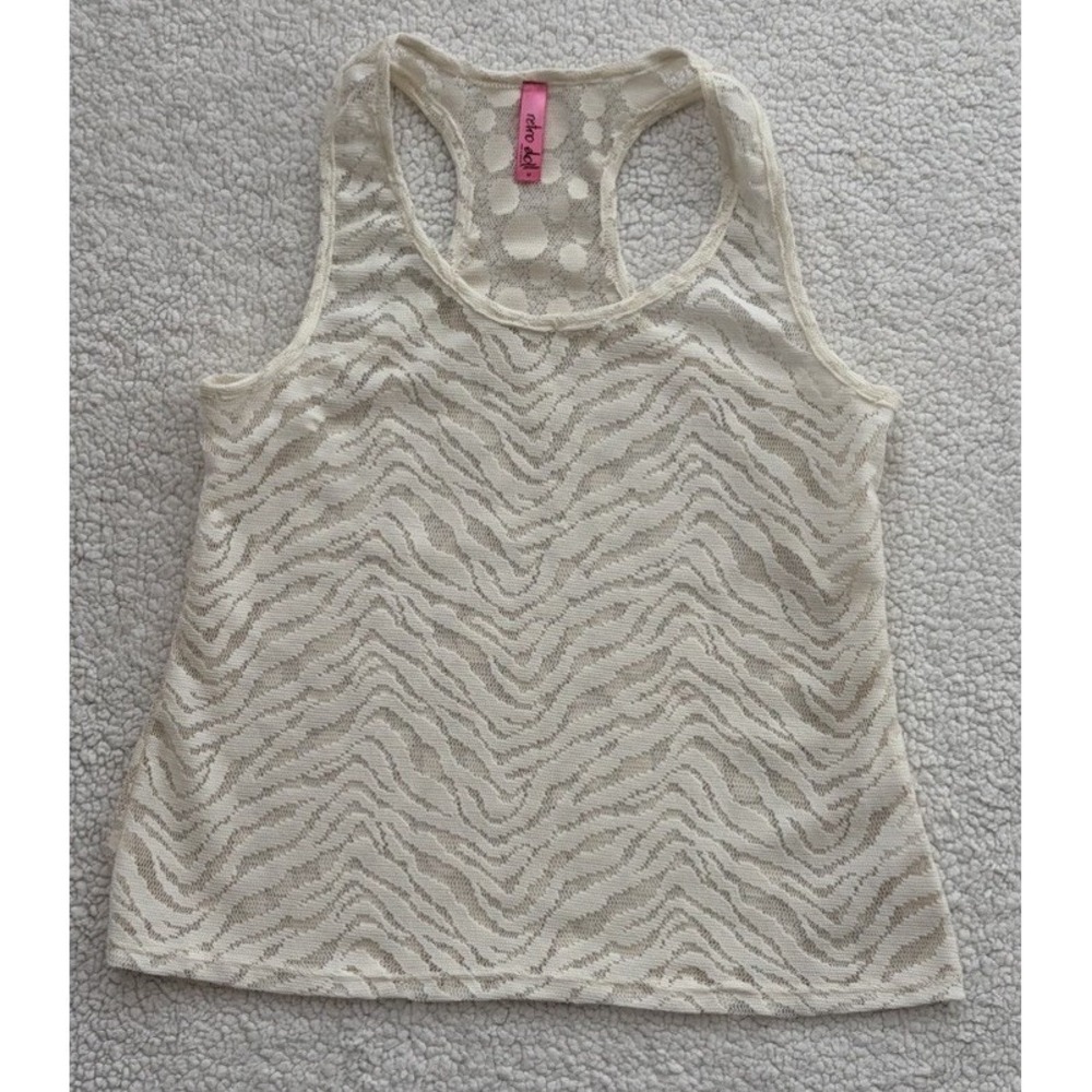 Womens Lace Ivory Sheer Racerback Tank Top Zebra Polka Dot Sleeveless Top Size S